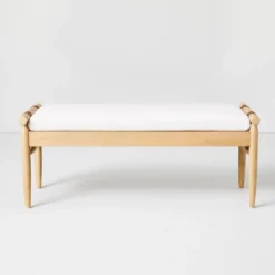 Upholstered Natural Wood Accent Bench Oatmeal - Hearth & Hand™ With Magnolia -Bedding Promotion GUEST 05ab8987 e97b 45cc 98df a09716a09c37