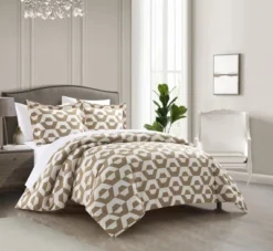 Chic Home Tudor Duvet Cover Set Contemporary Geometric Hexagon Pattern Print With Zipper Closure Beige