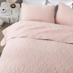Peace Nest Pink Leaf Pattern Quilted Microfiber Coverlet Set 11 Peace Nest Pink Leaf Pattern Quilted Microfiber Coverlet Set -Bedding Promotion GUEST 25cefc48 4e13 4421 9817 361980d62e8b