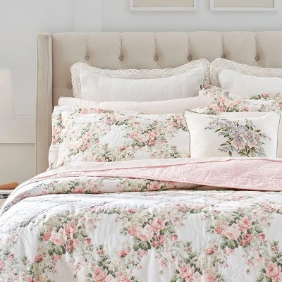 Joyce Cotton Quilt & Sham Set Pink - Laura Ashley 3 Joyce Cotton Quilt & Sham Set Pink - Laura Ashley