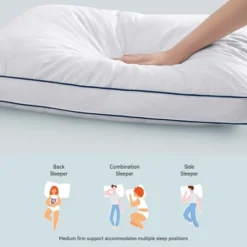 Peace Nest Goose Feather Down Pillow White Quilted Cotton Cover Set Of 2 -Bedding Promotion GUEST 2f3e07d0 0546 4218 9e2f 63cfe93011b2