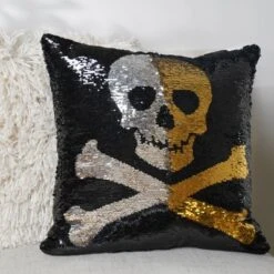 18"x18" Skull And Crossbones Halloween Square Throw Pillow Gold/Silver/Black - Lush Décor 7 18"x18" Skull And Crossbones Halloween Square Throw Pillow Gold/Silver/Black - Lush Décor -Bedding Promotion GUEST 36d8385b 721f 4249 a7dd 0f4094092b27