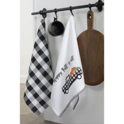 Happy Fall Y'all And Check Kitchen Towel Set Of 2 - 18" X 28" - Black/White - Elrene Home Fashions