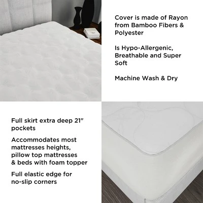 Mattress Cover-Made From Hypo-Allergenic Bamboo Fiber Rayon- Skirted Bed Protector, Breathable Pad With Fitted No Slip Corners By Hastings Home (Full) 4 Mattress Cover-Made From Hypo-Allergenic Bamboo Fiber Rayon- Skirted Bed Protector, Breathable Pad With Fitted No Slip Corners By Hastings Home (Full) - Image 2