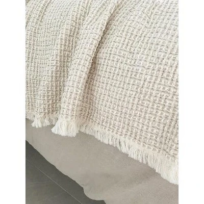 Ivory & Taupe Cotton Waffle Weave Bed Blanket - Anaya 5 Ivory & Taupe Cotton Waffle Weave Bed Blanket - Anaya - Image 3