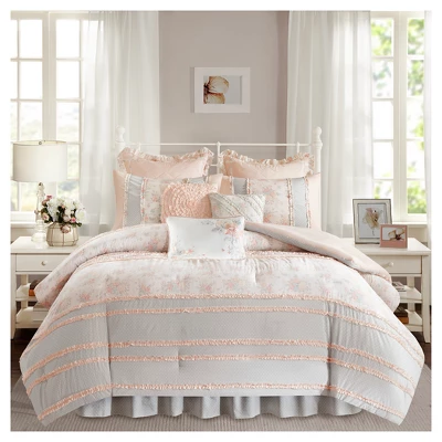Desiree Cotton Percale Comforter Bedding Set With Euro And Bedskirt Blush - Madison Park 3 Desiree Cotton Percale Comforter Bedding Set With Euro And Bedskirt Blush - Madison Park