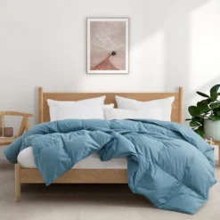 Peace Nest Organic Cotton Down Feather Comforter Duvet Insert, Blue