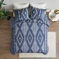 Inari Cotton Printed Duvet Cover Set With Trims Indigo Blue - Ink+Ivy -Bedding Promotion GUEST 54782314 7a02 4766 b123 d4d7425edad3