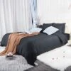 PiccoCasa Duvet Cover Set With Pompon Tassels Soft Washed Bedding Solid Color With 2 Pillow Shams 3 Piece
