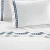 Chic Home Aria 4 Piece Cotton Blend Sheet Set 1500 Thread Count Solid White With Dual Stripe Embroidery Lattice Stitching Details Navy -Bedding Promotion GUEST 599ba2ca 30a1 4849 96dd 82b020c938da