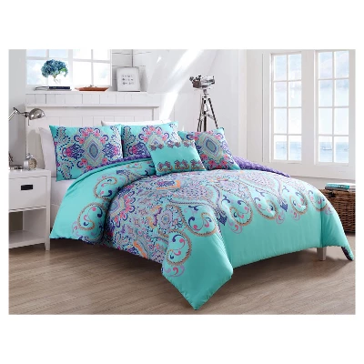 5pc King Amherst Boho Reversible Comforter Set Aqua - VCNY 3 5pc King Amherst Boho Reversible Comforter Set Aqua - VCNY