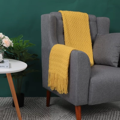 PiccoCasa 100% Acrylic Knit Wave Pattern Soft Tassels Fringe Lightweight Blanket 9 PiccoCasa 100% Acrylic Knit Wave Pattern Soft Tassels Fringe Lightweight Blanket - Image 7