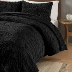Madison Park 3pc Full/Queen Dakota Ruched Fur Down Alternative Comforter Set Black -Bedding Promotion GUEST 7d8aa6a5 3687 49ef bf24 10cf8d9a6670