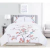 Modern Embroidered Cherry Blossom Floral Cotton Duvet Cover And Pillow Sham Set - Blue Nile Mills