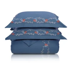 Traditional Floral 200-Thread Count Cotton Shabby-Chic Embroidered Classic 3-Piece Duvet Cover Set With Matching Pillowshams By Blue Nile Mills -Bedding Promotion GUEST 879e02aa b7ec 4ef5 bef1 5dfae1c4e1c6