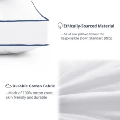 Peace Nest Goose Feather Down Pillow White Quilted Cotton Cover Set Of 2 -Bedding Promotion GUEST 8b6d91b1 1ece 46af aa25 8b9f949d024d