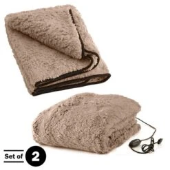 Heated Blanket 2-Pack - USB-Powered Throw Blankets For Travel, Home, Office, Or Camping – Winter Car Accessories By Stalwart (Natural)