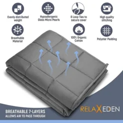 RELAX EDEN Adult Breathable Cotton Weighted Blanket With Removable Grey Duvet Cover, 60 X 80 Inch, 20 Pounds, Made W/Polyester And Glass Beads, Grey 9 RELAX EDEN Adult Breathable Cotton Weighted Blanket With Removable Grey Duvet Cover, 60 X 80 Inch, 20 Pounds, Made W/Polyester And Glass Beads, Grey -Bedding Promotion GUEST 9b992431 d0cf 4353 8e72 c1b4c3213184