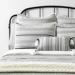 Textured Stripe Pillow Sham Dark Gray/Cream - Hearth & Hand With Magnolia -Bedding Promotion GUEST a0f8fe96 7ab4 46c3 ad09 b2250acbb400