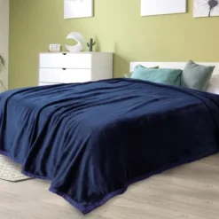 1 Pc Queen Microfiber Flannel Fleece Bed Blankets Navy Blue - PiccoCasa -Bedding Promotion GUEST a20659b8 805e 4e6a b9b5 de5a6477ea85
