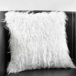 Luca Faux Fur Square Throw Pillow White - Lush Décor