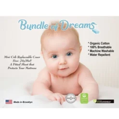 Bundle Of Dreams White Organic Zipper Mini 5" Crib Mattress Cover