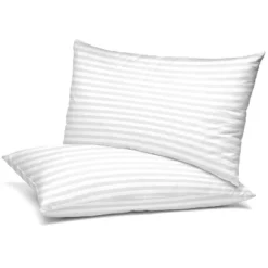 Lux Decor Collection Cotton Bed Pillows Set Of 2 Grey Stripes, White -Bedding Promotion GUEST b275db4a a441 48ad bb29 020de1485438