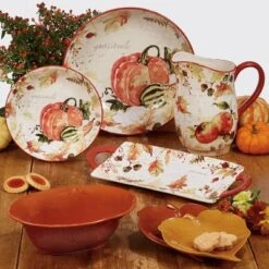 16" X 6.5" Earthenware Harvest Splash Serving Tray With Handles Orange - Certified International
