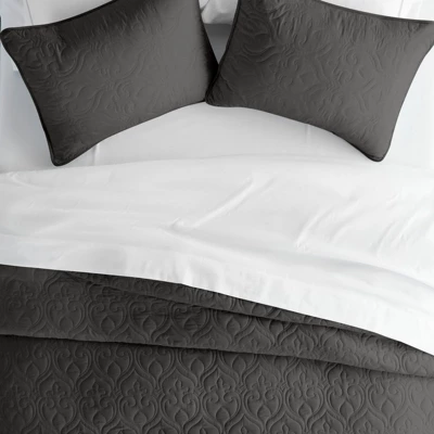 Quilted Coverlet And Shams Set Damask Square Herringbone Pattern - Becky Cameron 3 Quilted Coverlet And Shams Set Damask Square Herringbone Pattern - Becky Cameron