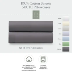 100% Cotton Sateen 500 Thread Count Pillowcase Set