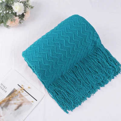 PiccoCasa 100% Acrylic Knit Wave Pattern Soft Tassels Fringe Lightweight Blanket 8 PiccoCasa 100% Acrylic Knit Wave Pattern Soft Tassels Fringe Lightweight Blanket - Image 6