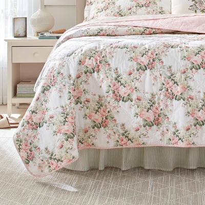 Joyce Cotton Quilt & Sham Set Pink - Laura Ashley 8 Joyce Cotton Quilt & Sham Set Pink - Laura Ashley - Image 6