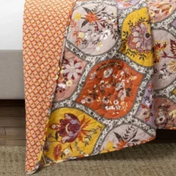 Lush Décor 3pc Bohemian Flower Reversible Oversized Cotton Quilt Set Orange/Lilac -Bedding Promotion GUEST c13a8068 810b 4e71 9908 8d971e008250