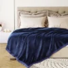 1 Pc Queen Microfiber Flannel Fleece Bed Blankets Navy Blue - PiccoCasa