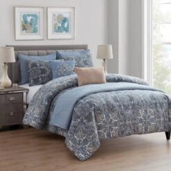 8pc Valore Medallion Coordinating Comforter And Quilt Set Blue - VCNY -Bedding Promotion GUEST c8ec96fc 1023 475e 975c 41c0034ad728