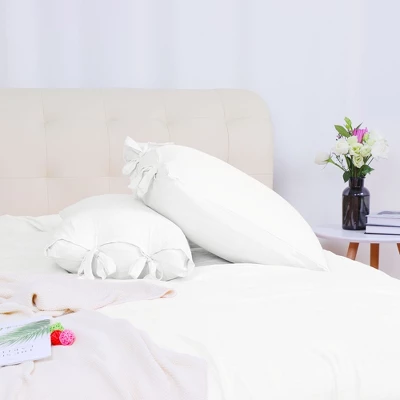 PiccoCasa Washed Cotton Solid With Bowknot Closure Design Duvet Cover Sets 3 Pcs With 2 Pillowcases Queen White 6 PiccoCasa Washed Cotton Solid With Bowknot Closure Design Duvet Cover Sets 3 Pcs With 2 Pillowcases Queen White - Image 4