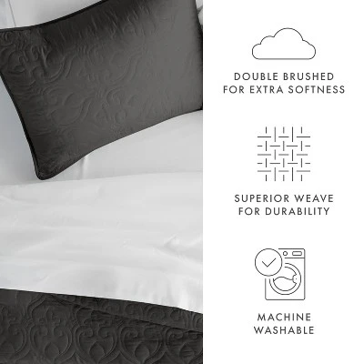 Quilted Coverlet And Shams Set Damask Square Herringbone Pattern - Becky Cameron 9 Quilted Coverlet And Shams Set Damask Square Herringbone Pattern - Becky Cameron - Image 7