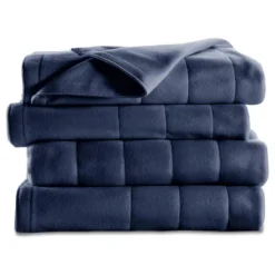 Sunbeam Full Electric Heated Fleece Blanket In Blue With Dial Control