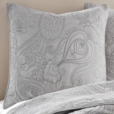 Perla Grey Paisley Quilted Euro Sham - 2pk - Levtex Home 3 Perla Grey Paisley Quilted Euro Sham - 2pk - Levtex Home
