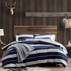 King River Stripe Comforter & Sham Set Navy - G.H. Bass & Co.