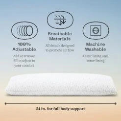 Coop Home Goods 20”x 54" Adjustable Memory Foam Body Pillow - GREENGUARD Gold Certified - Lulltra Washable Cover - White -Bedding Promotion GUEST eeb04744 f57e 4c39 b099 583471da2c6e