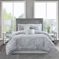 7pc Karlene Cotton Sateen Comforter Set Gray
