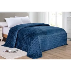 Amrani Bedcover Embossed Blanket Soft Premium Microplush Navy By Plazatex -Bedding Promotion GUEST f16fef60 c3d2 4934 b608 9e803581e338