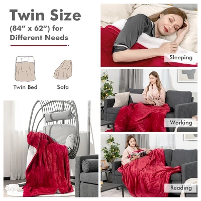 Tangkula 84" X 62" Twin Size Electric Heated Blanket, 5 Heating Levels, 10 Hours Auto Off, Cozy Flannel & Fabric, Overheat Protection Red 9 Tangkula 84" X 62" Twin Size Electric Heated Blanket, 5 Heating Levels, 10 Hours Auto Off, Cozy Flannel & Fabric, Overheat Protection Red - Image 7