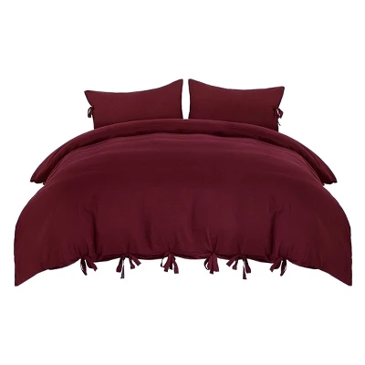 3 Pcs 110gsm Brushed Microfiber Solid Color Bohemian Theme Washable Duvet Cover Bedding Sets - PiccoCasa 3 3 Pcs 110gsm Brushed Microfiber Solid Color Bohemian Theme Washable Duvet Cover Bedding Sets - PiccoCasa