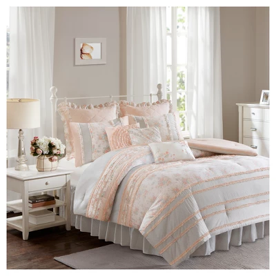 Desiree Cotton Percale Comforter Bedding Set With Euro And Bedskirt Blush - Madison Park 8 Desiree Cotton Percale Comforter Bedding Set With Euro And Bedskirt Blush - Madison Park - Image 6